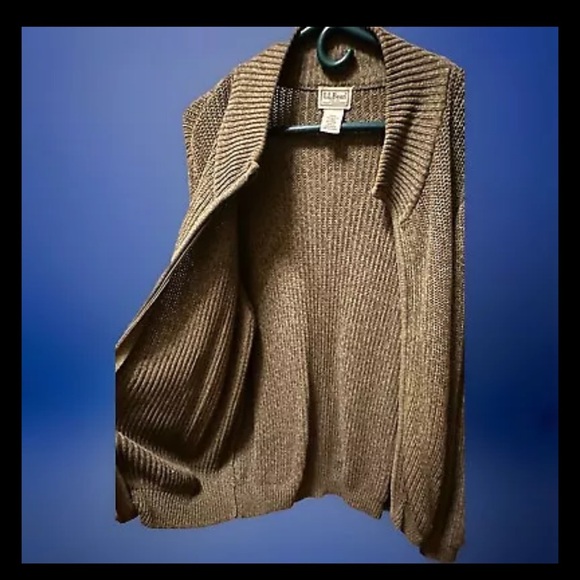 VINTAGE LL Bean Rib Knit Full Zip Sweater Jacket Mens LARGE Cotton, Olive Green - Picture 4 of 5